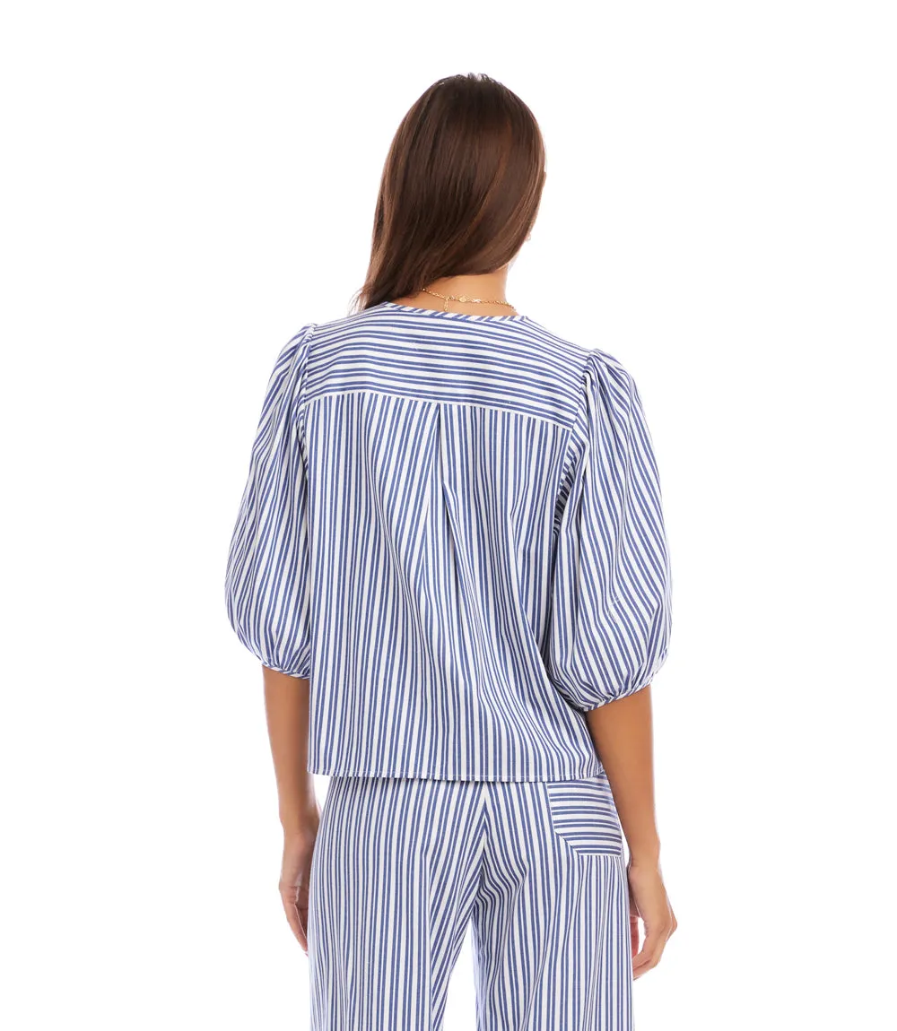 Stripe Puff Sleeve Button Front Top sold by Karen Kane product image thumbnail 5