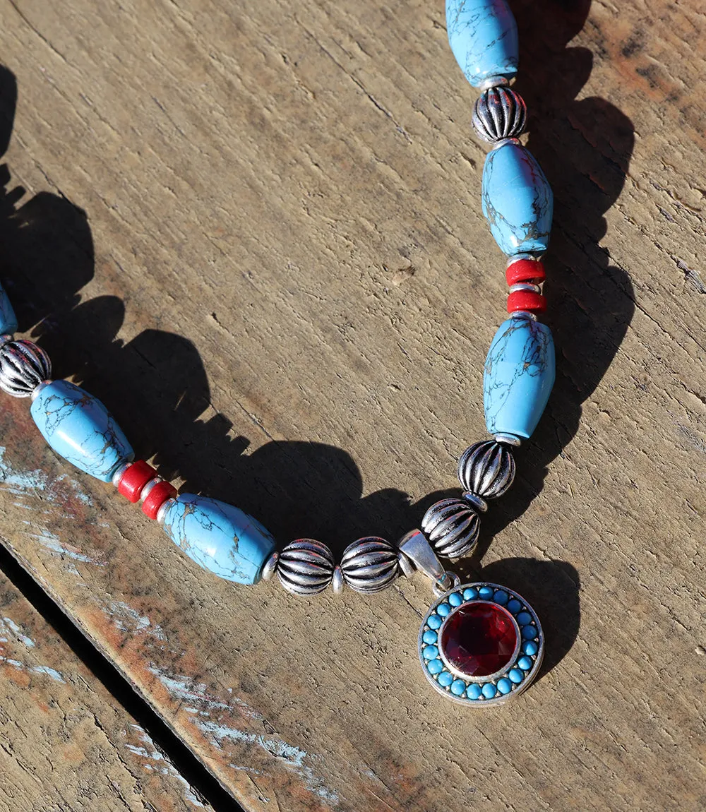 Turquoise And Red Coral Pendant Necklace sold by Karen Kane product image thumbnail 3