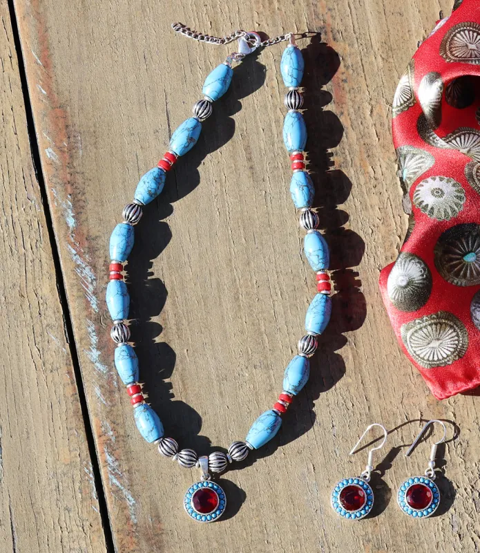 Turquoise And Red Coral Pendant Necklace sold by Karen Kane