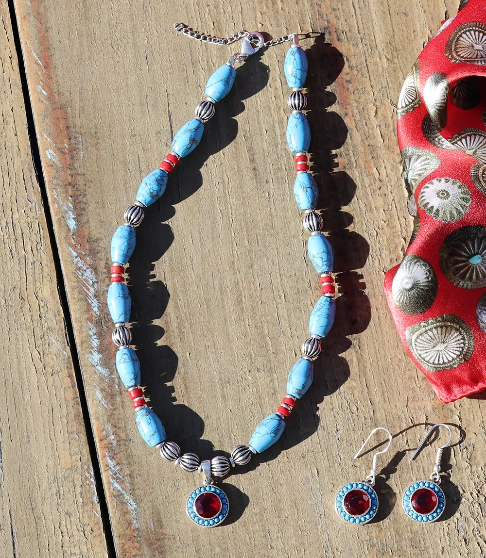 Turquoise And Red Coral Pendant Necklace sold by Karen Kane