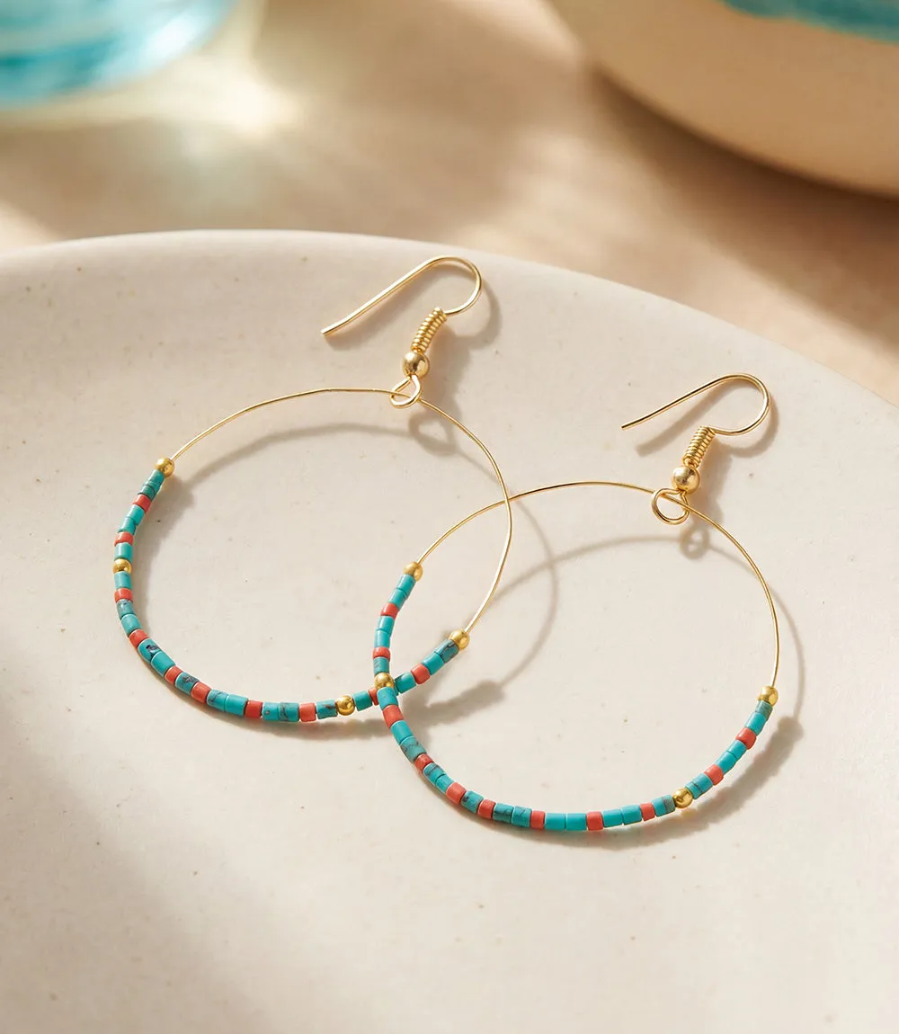 Turquoise And Red Coral Hoop Earrings sold by Karen Kane