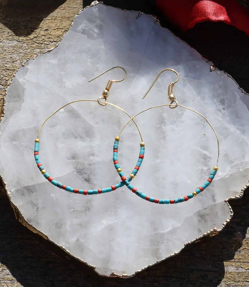 Turquoise And Red Coral Hoop Earrings sold by Karen Kane product image thumbnail 3