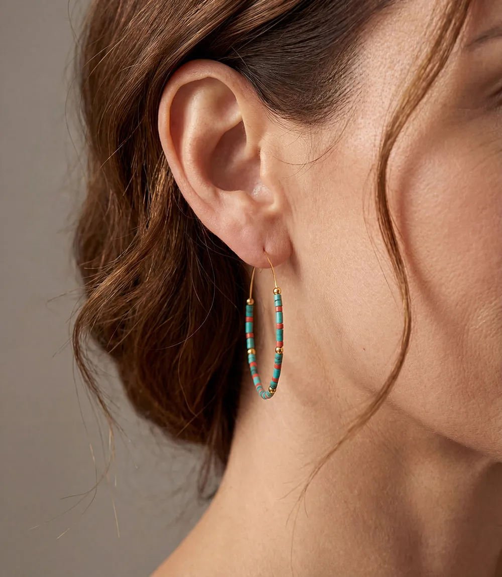 Turquoise And Red Coral Hoop Earrings sold by Karen Kane product image thumbnail 2