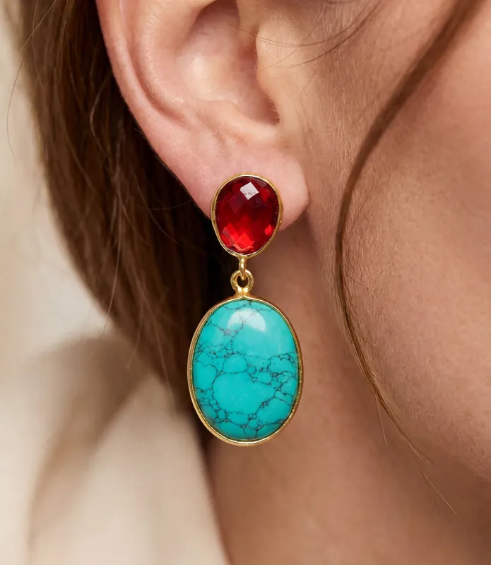 Turquoise And Red Coral Earrings sold by Karen Kane