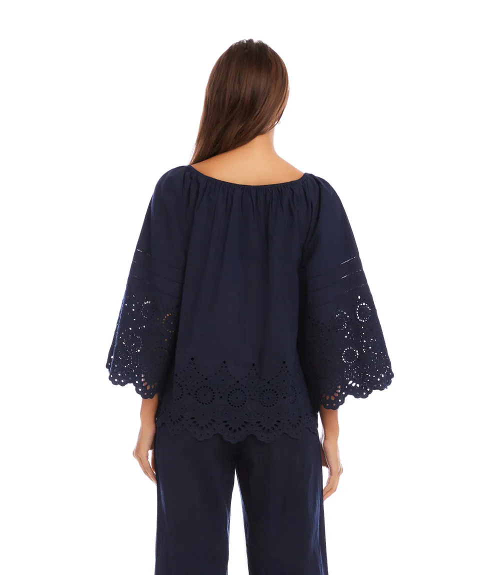 Flare Sleeve Embroidered Scallop Edge Peasant Top sold by Karen Kane product image thumbnail 5