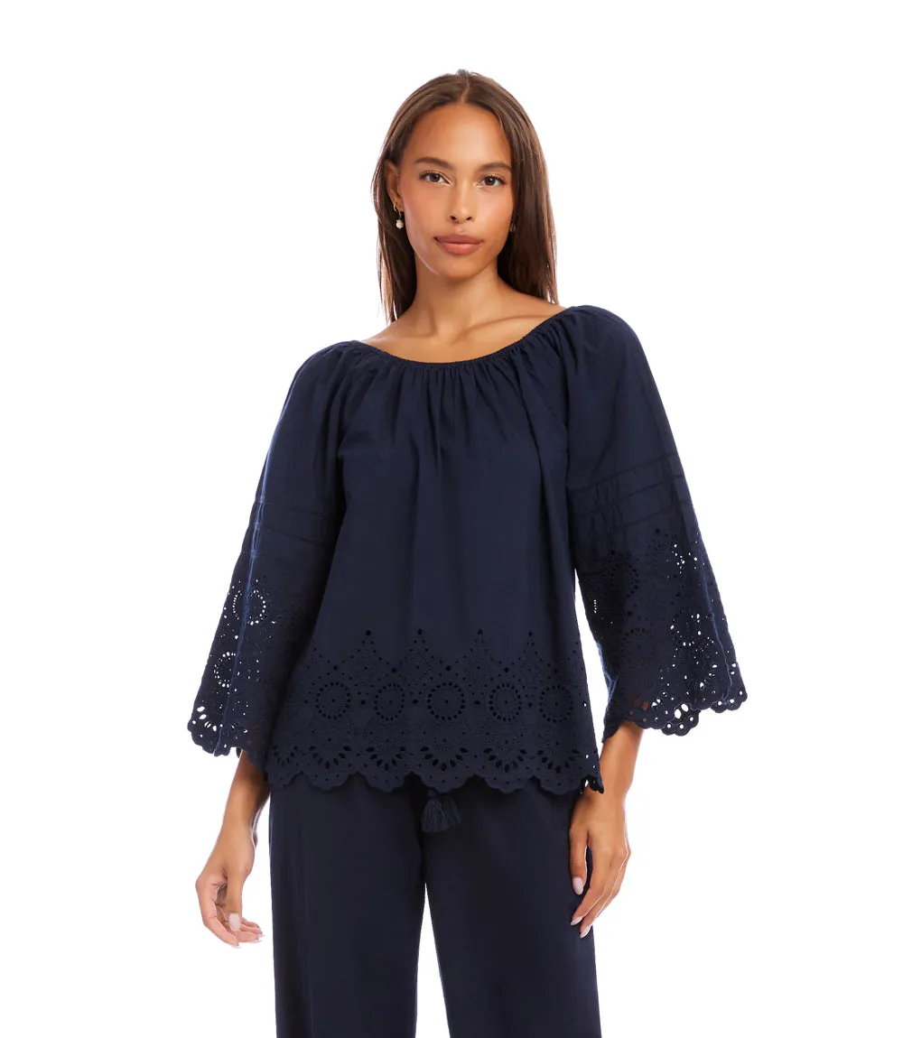 Flare Sleeve Embroidered Scallop Edge Peasant Top sold by Karen Kane product image thumbnail 3