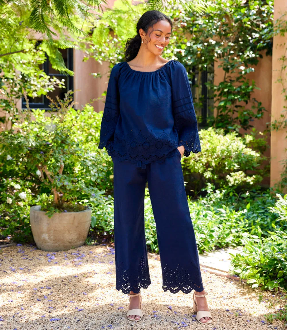 Flare Sleeve Embroidered Scallop Edge Peasant Top sold by Karen Kane