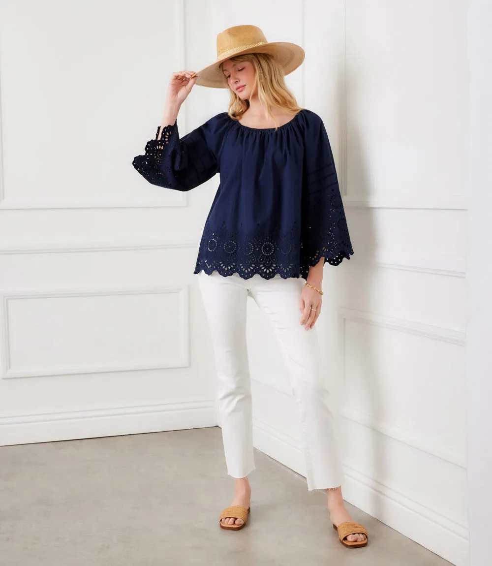 Flare Sleeve Embroidered Scallop Edge Peasant Top sold by Karen Kane product image thumbnail 2