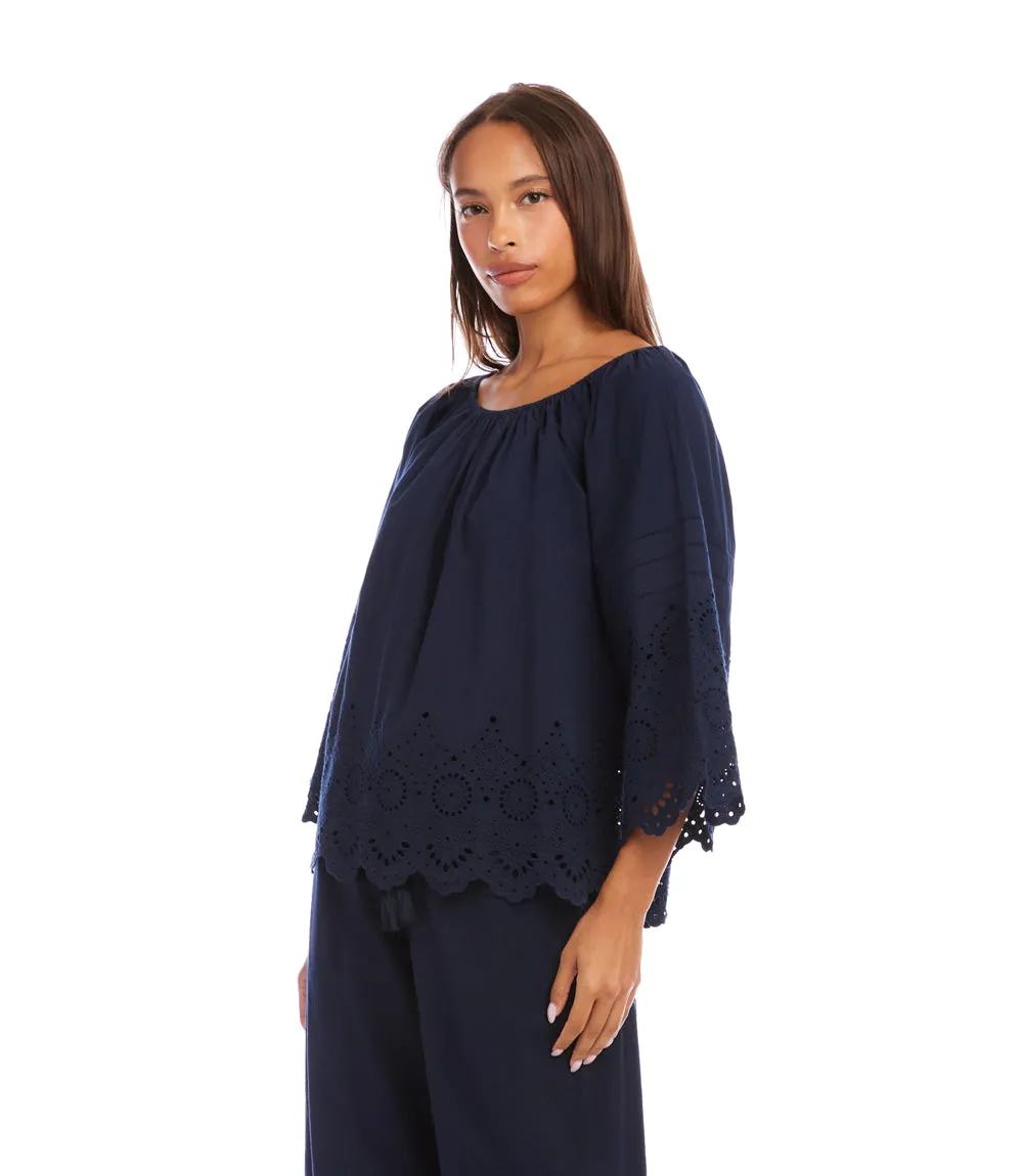Flare Sleeve Embroidered Scallop Edge Peasant Top sold by Karen Kane product image thumbnail 4