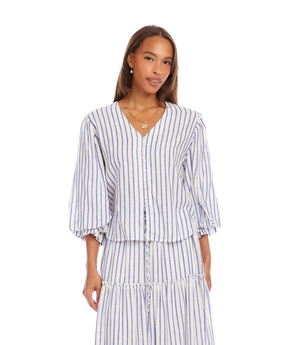 Stripe Layered Sleeve Shirred Blouse sold by Karen Kane product image thumbnail 3