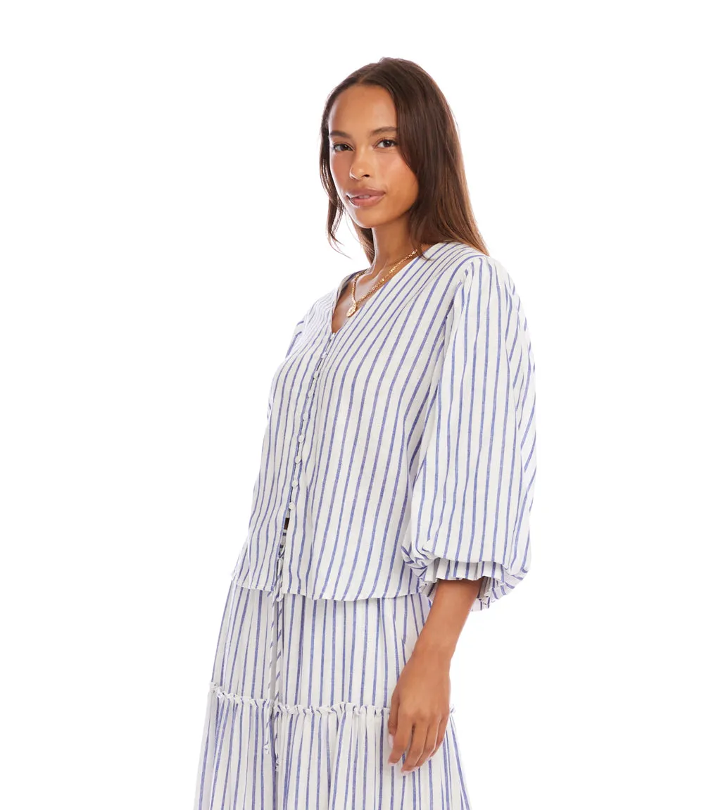 Stripe Layered Sleeve Shirred Blouse sold by Karen Kane product image thumbnail 4