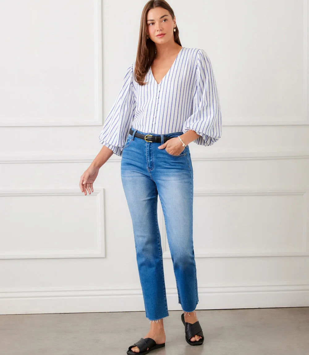 Stripe Layered Sleeve Shirred Blouse sold by Karen Kane product image thumbnail 2