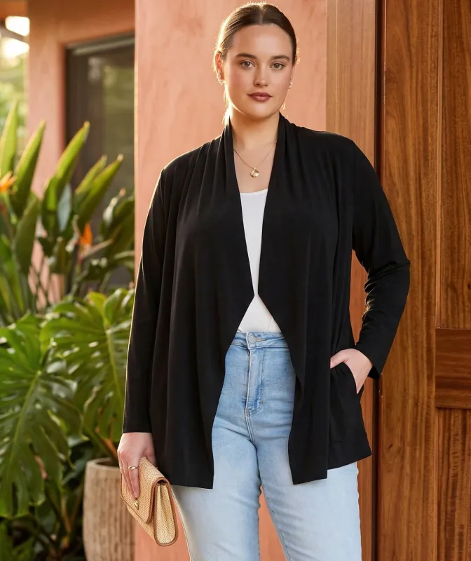Plus Size Drape Travel Jersey Cardigan made by Karen Kane
