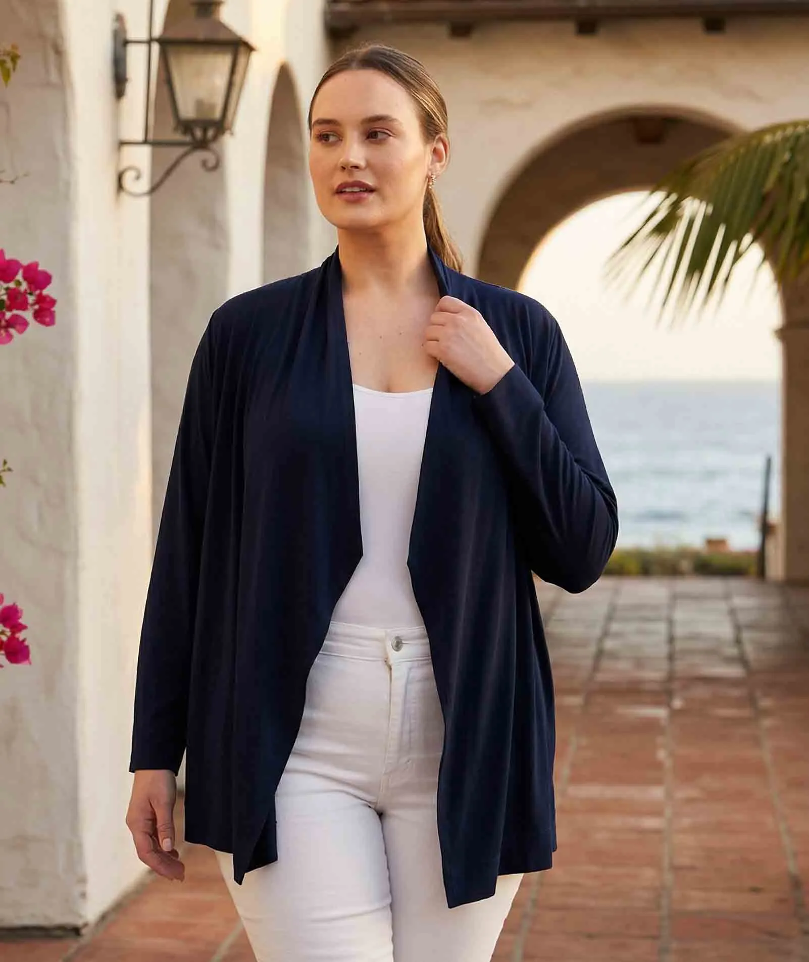 Plus Size Drape Travel Jersey Cardigan sold by Karen Kane product image thumbnail 2