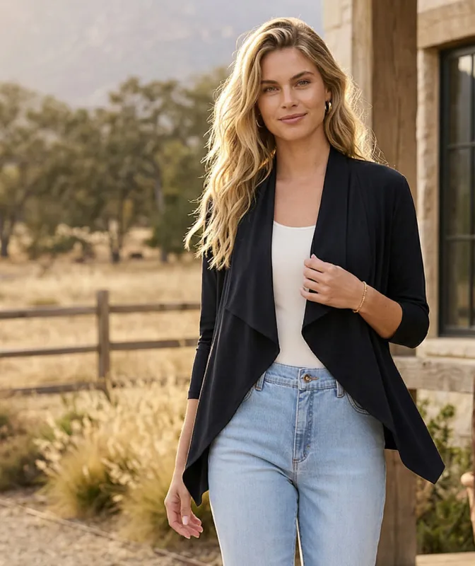 Drape Travel Jersey Cardigan made by Karen Kane