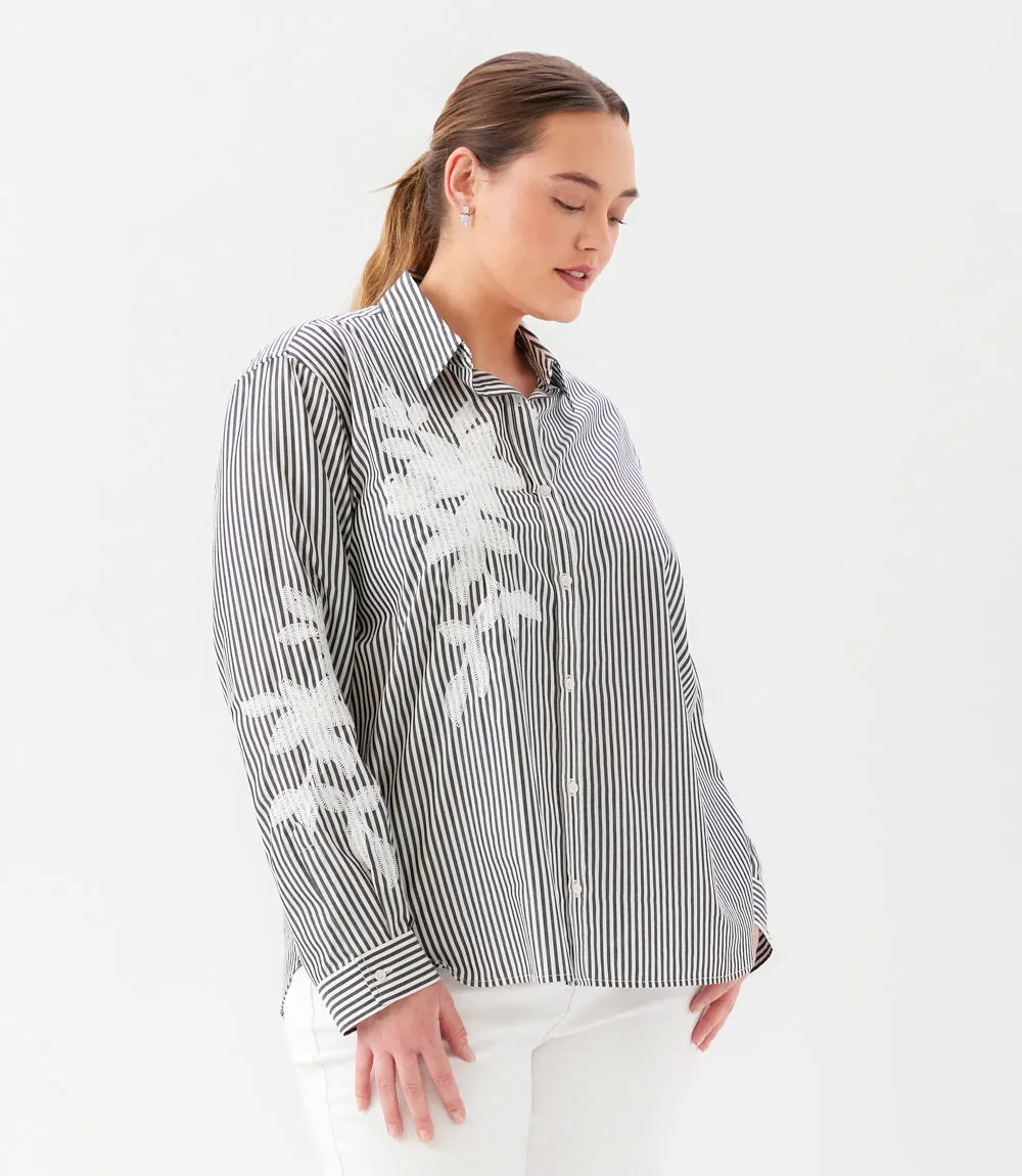 Plus Size Long Sleeve Stripe Embroidered Shirt sold by Karen Kane product image thumbnail 3