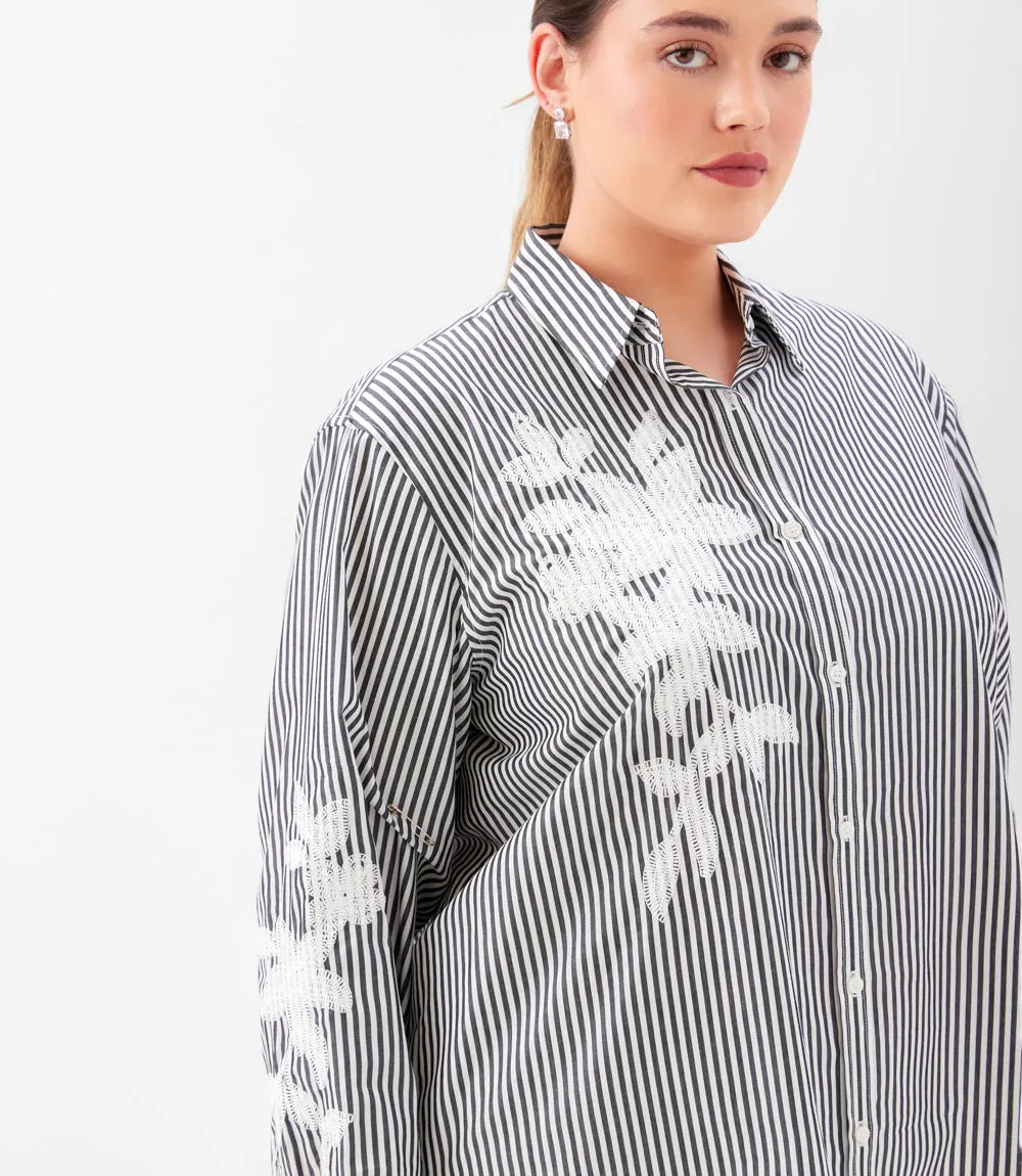Plus Size Long Sleeve Stripe Embroidered Shirt sold by Karen Kane product image thumbnail 2