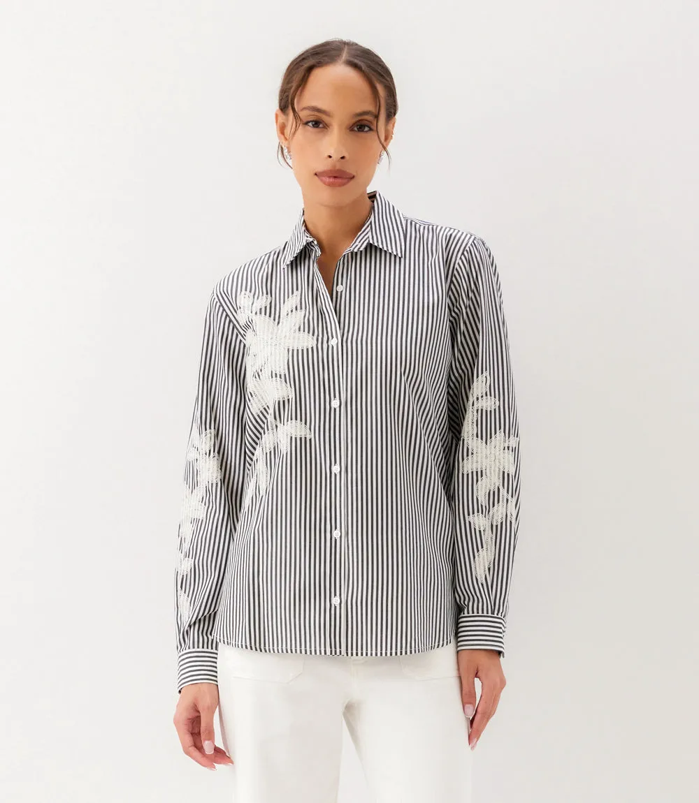 Long Sleeve Stripe Embroidered Shirt sold by Karen Kane product image thumbnail 5