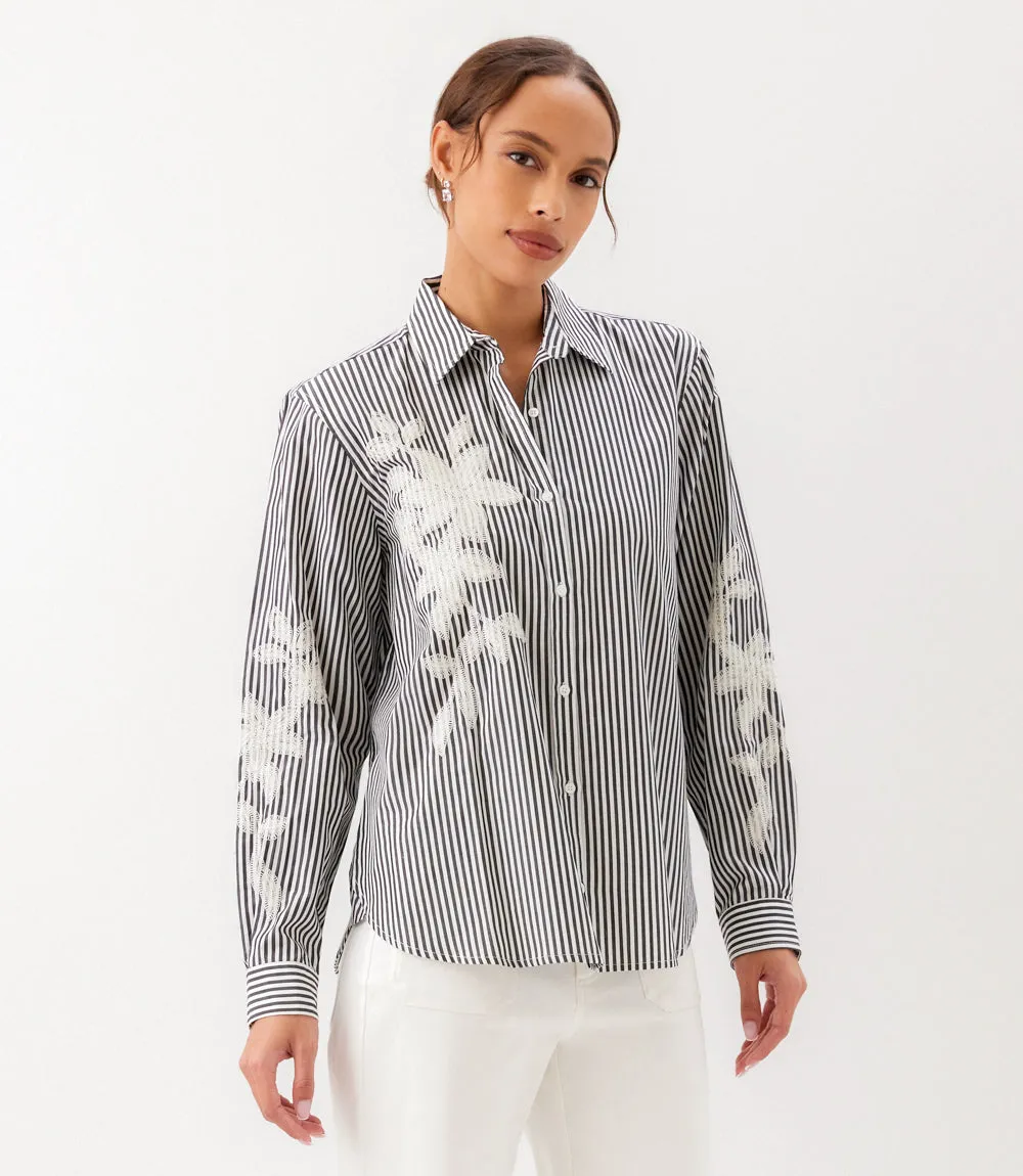 Long Sleeve Stripe Embroidered Shirt sold by Karen Kane product image thumbnail 4