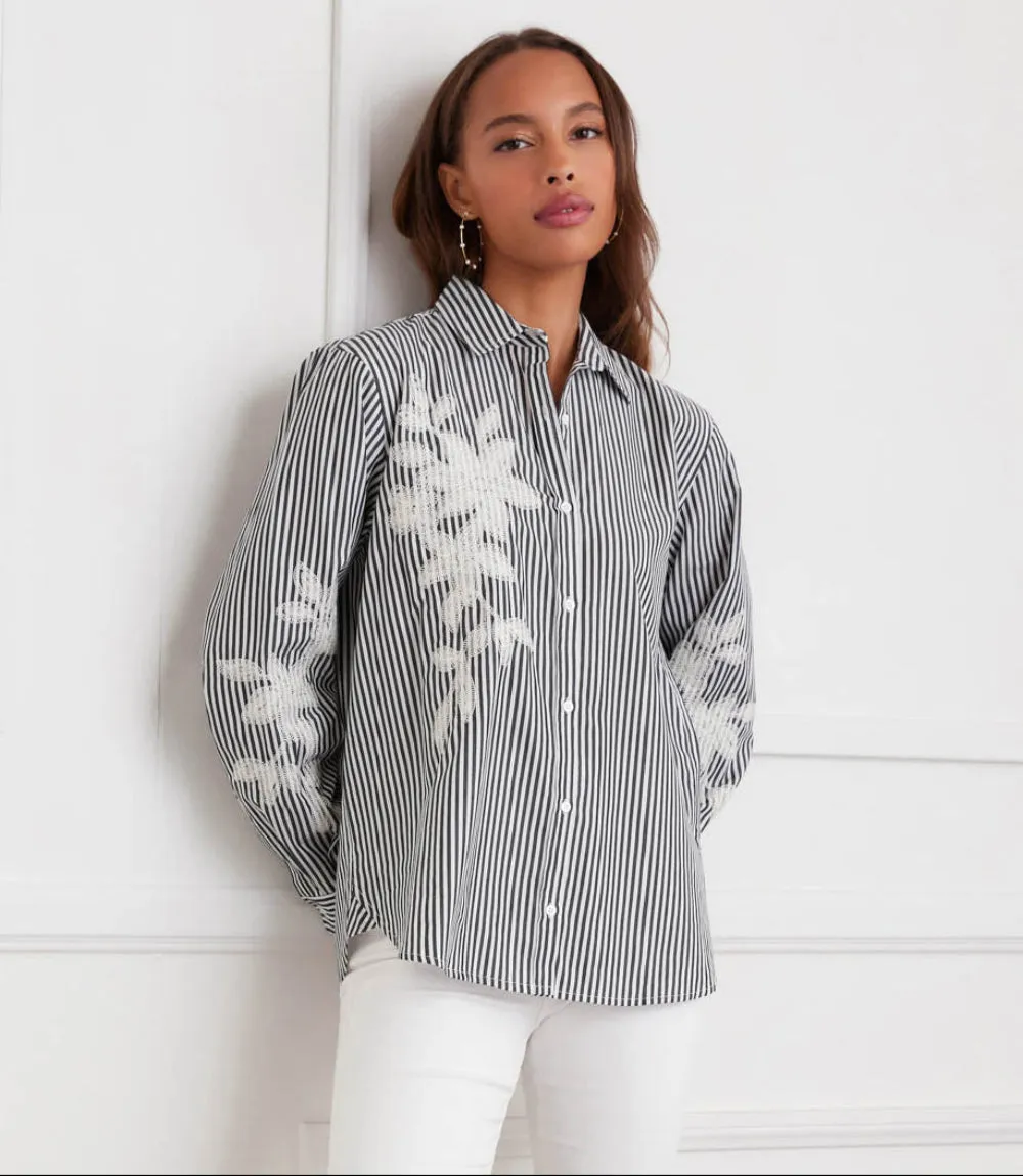Long Sleeve Stripe Embroidered Shirt sold by Karen Kane product image thumbnail 3