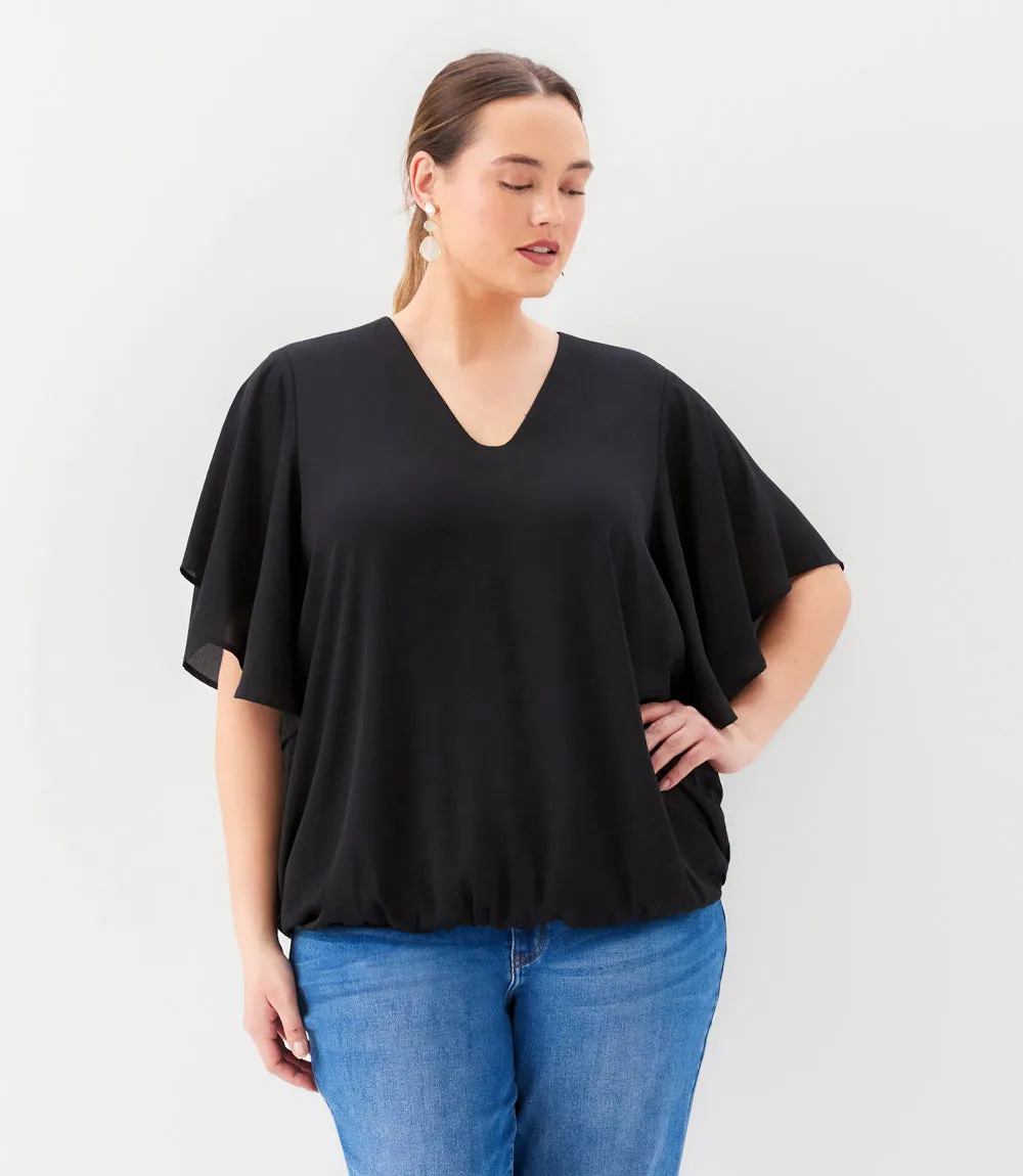 Plus Size Flutter Sleeve V-Neck Top sold by Karen Kane