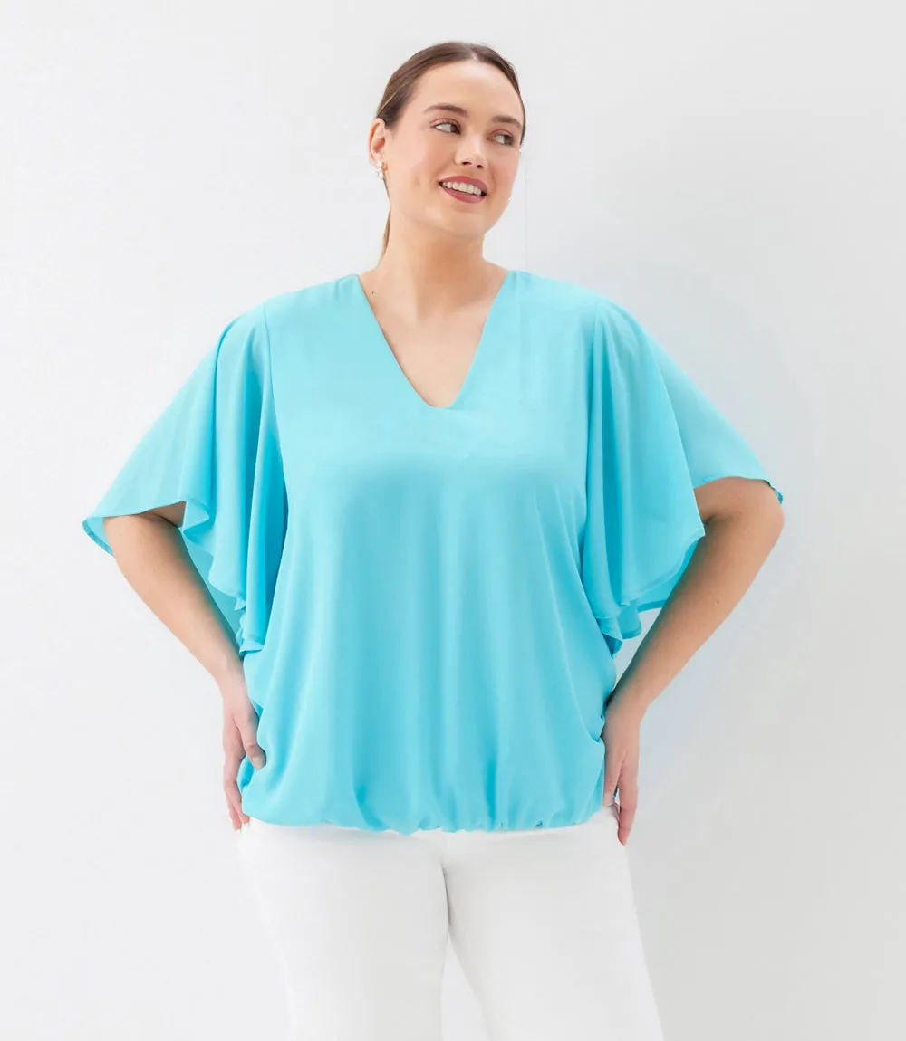 Plus Size Flutter Sleeve V-Neck Top sold by Karen Kane