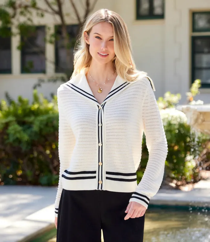 Stripe Sailor Collar Cardigan Sweater made by Karen Kane