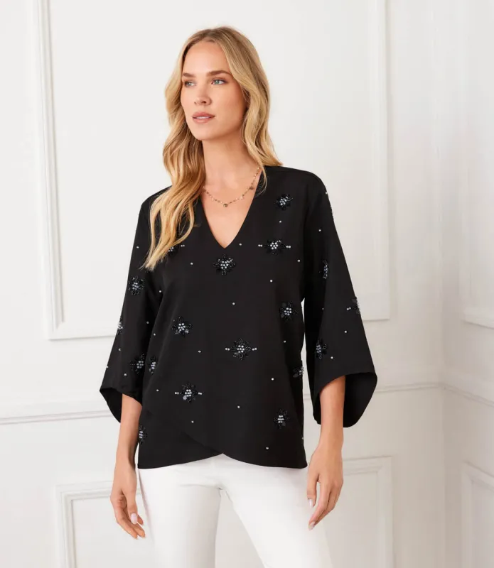 Petite Size Bracelet Sleeve Embellished Asymmetric Top made by Karen Kane