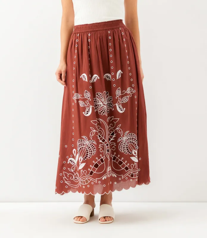 Petite Size Cut-Out Embroidery Midi Skirt made by Karen Kane