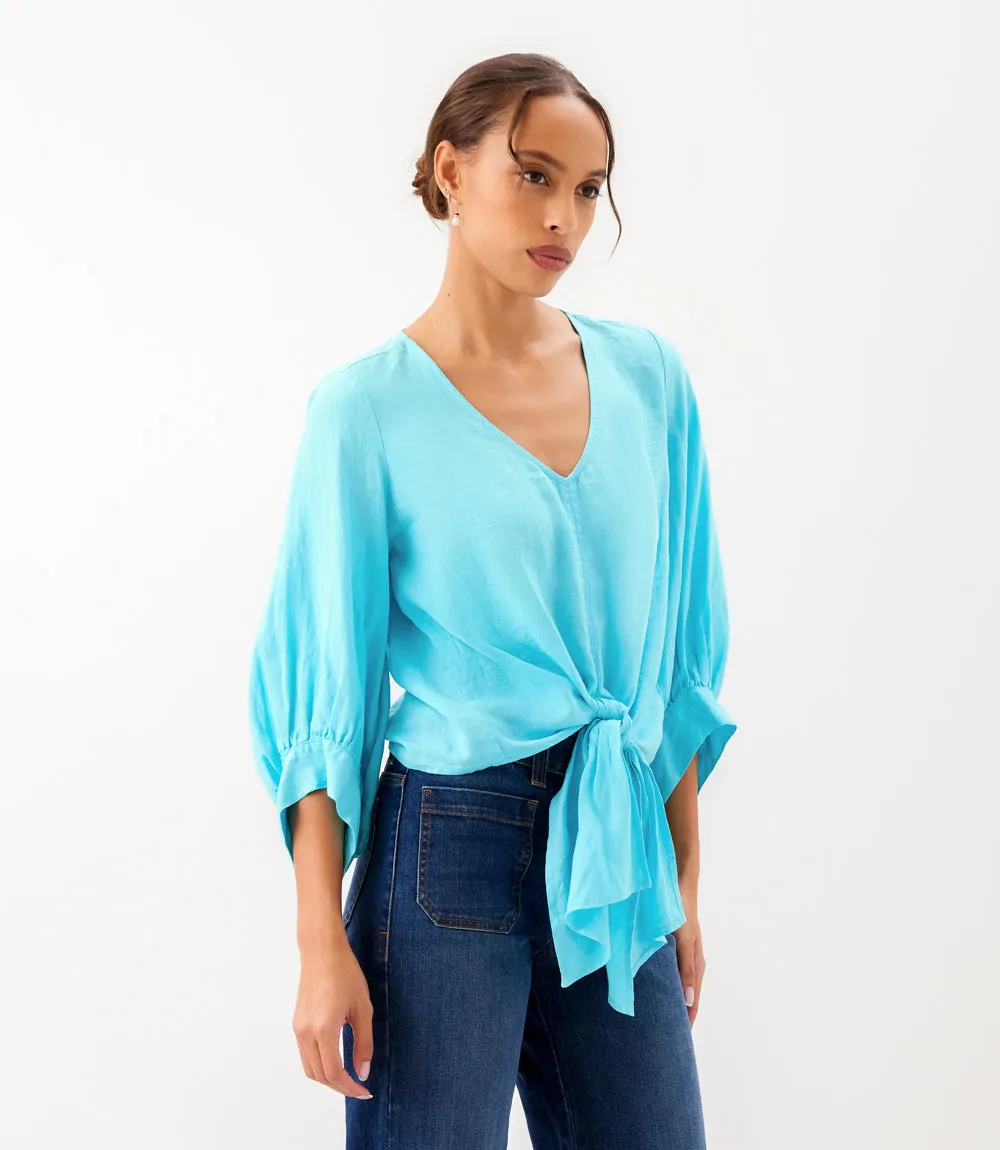Blouson Sleeve Linen Tie-Front Top sold by Karen Kane product image thumbnail 4