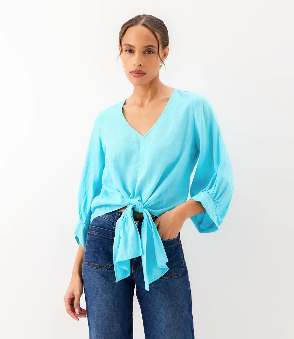 Blouson Sleeve Linen Tie-Front Top sold by Karen Kane product image thumbnail 3
