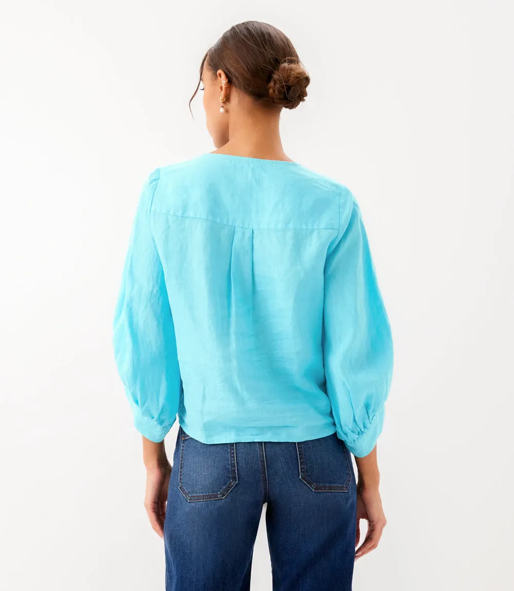 Blouson Sleeve Linen Tie-Front Top sold by Karen Kane product image thumbnail 5