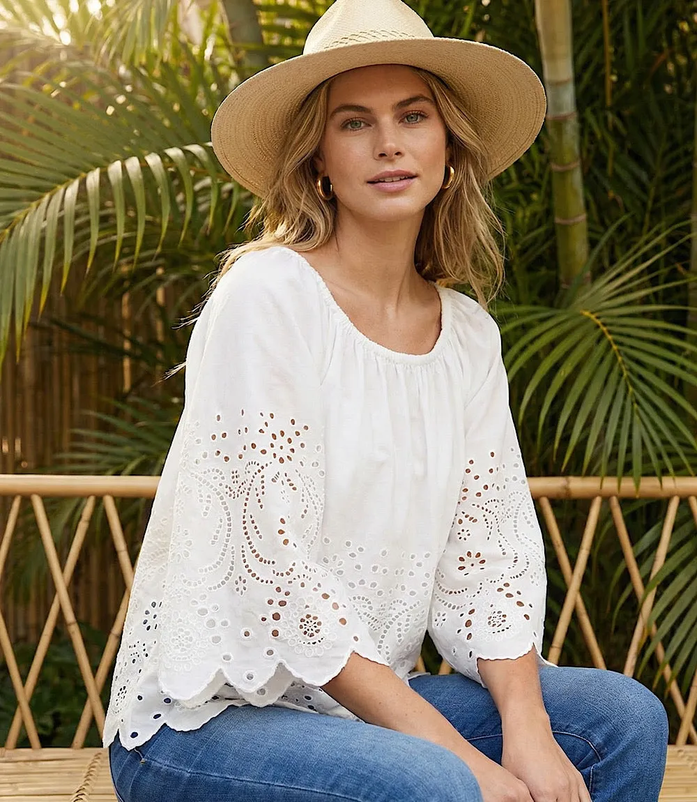 Cut-Out Embroidery Flare Sleeve Peasant Top sold by Karen Kane product image thumbnail 4