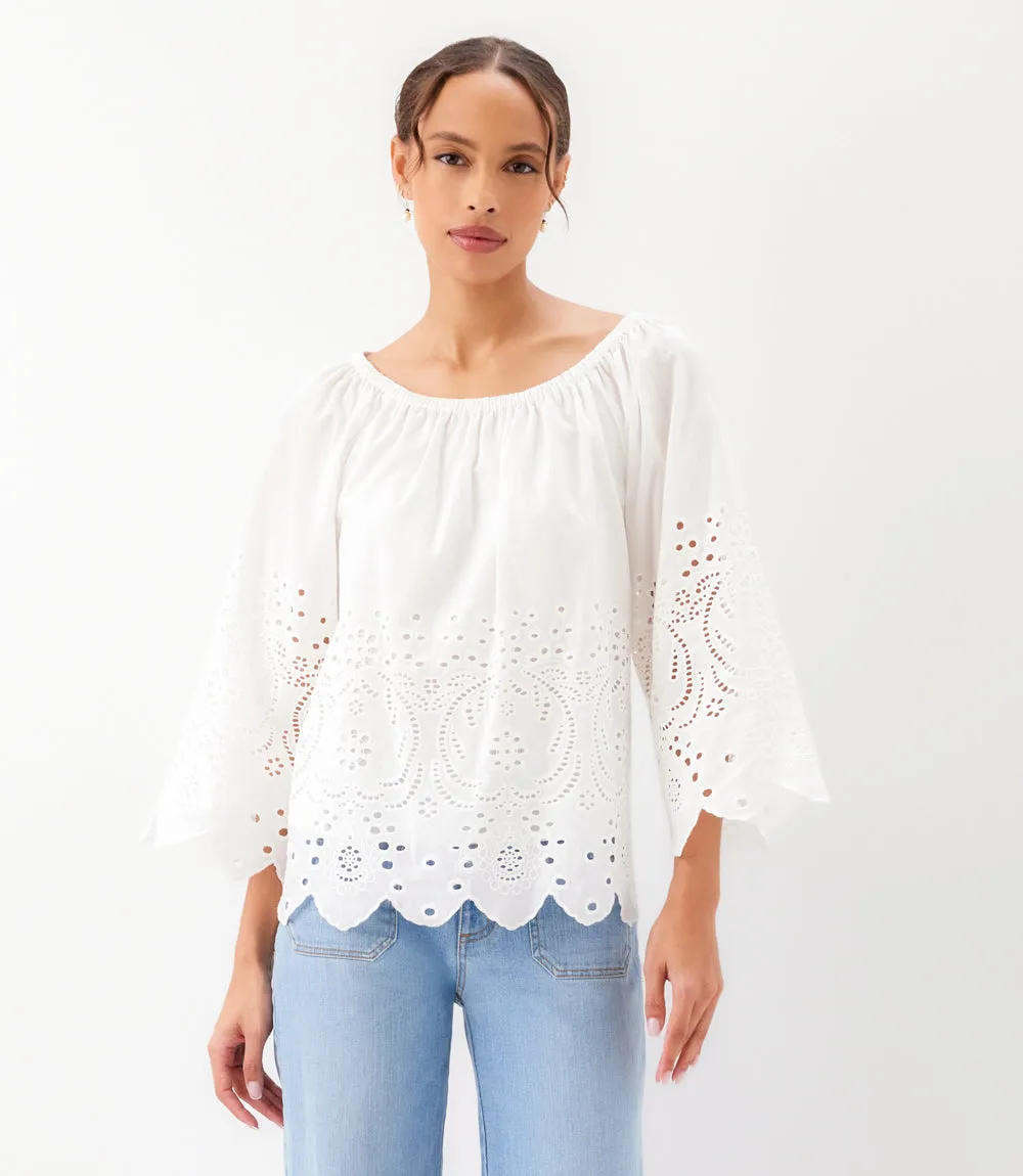 Cut-Out Embroidery Flare Sleeve Peasant Top sold by Karen Kane product image thumbnail 5