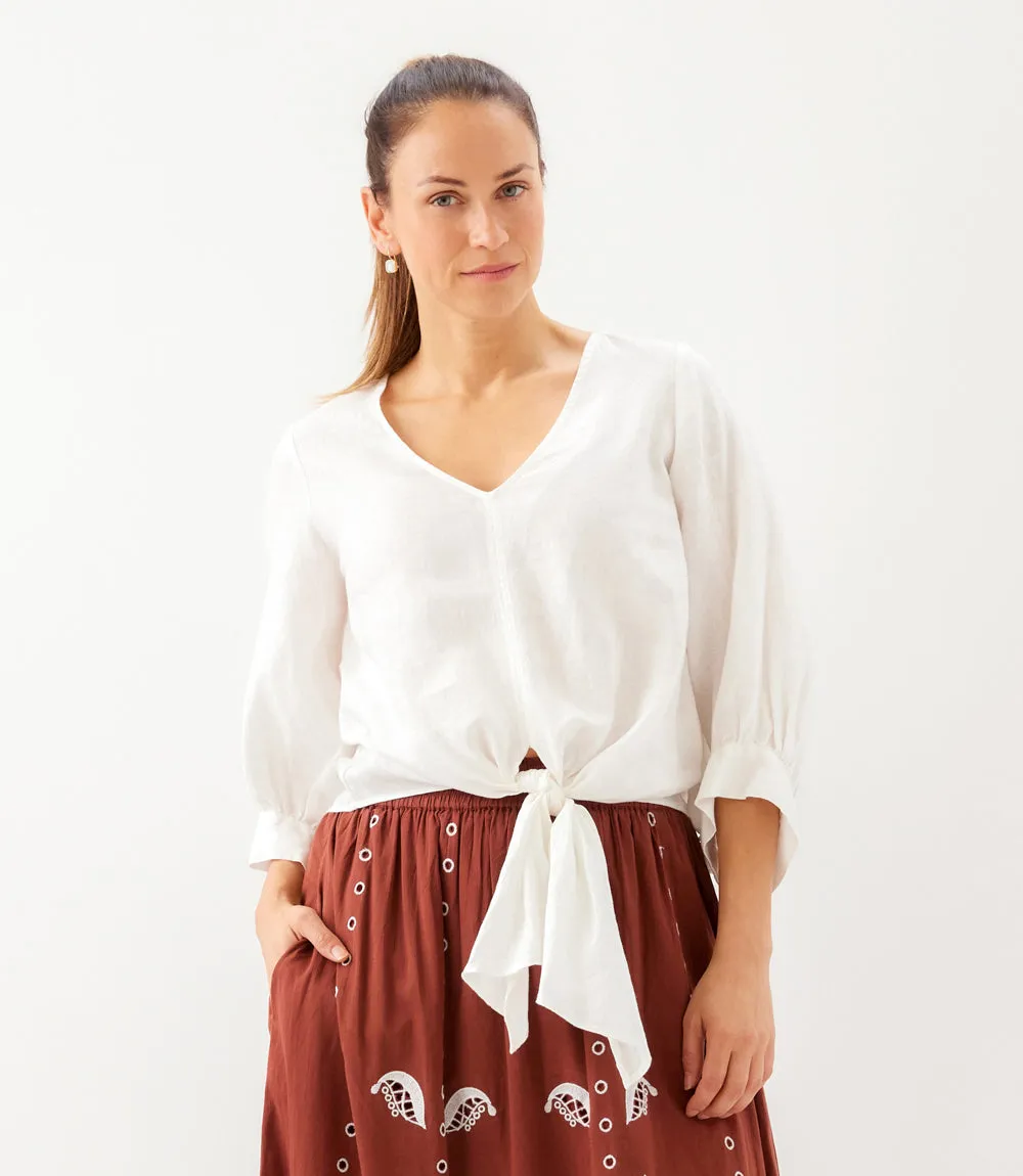 Blouson Sleeve Linen Tie-Front Top sold by Karen Kane product image thumbnail 3