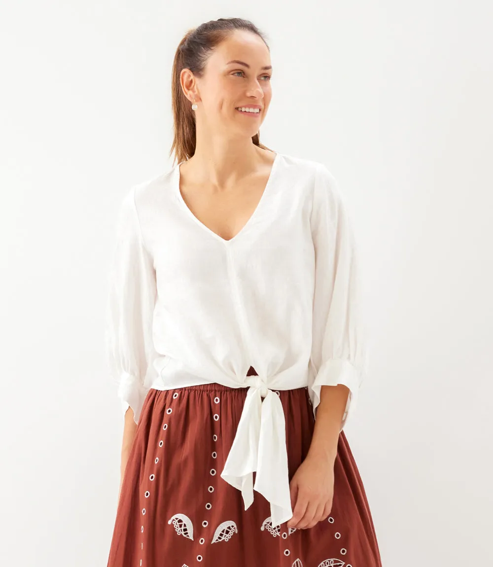 Blouson Sleeve Linen Tie-Front Top sold by Karen Kane product image thumbnail 4
