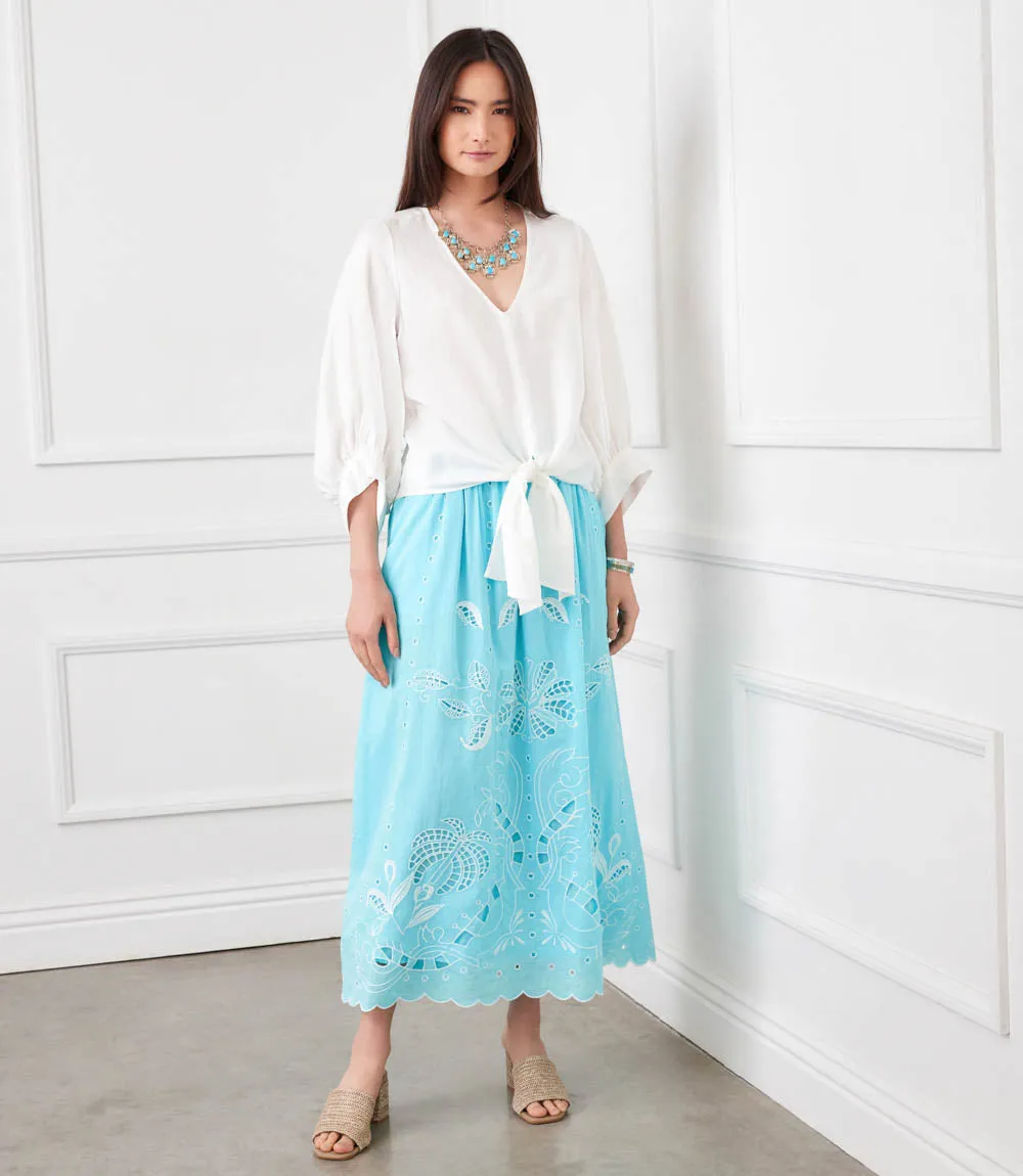 Blouson Sleeve Linen Tie-Front Top sold by Karen Kane product image thumbnail 2