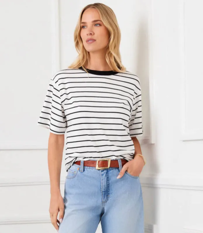 Petite Size Stripe Short Sleeve Top made by Karen Kane