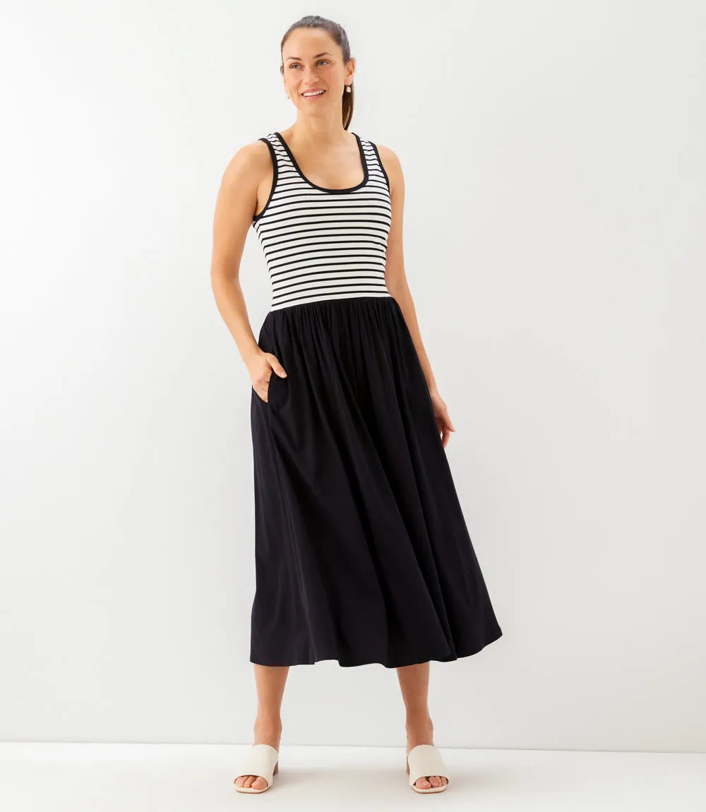 Sleeveless Stripe Bodice Mixed-Media Midi Dress sold by Karen Kane product image thumbnail 4