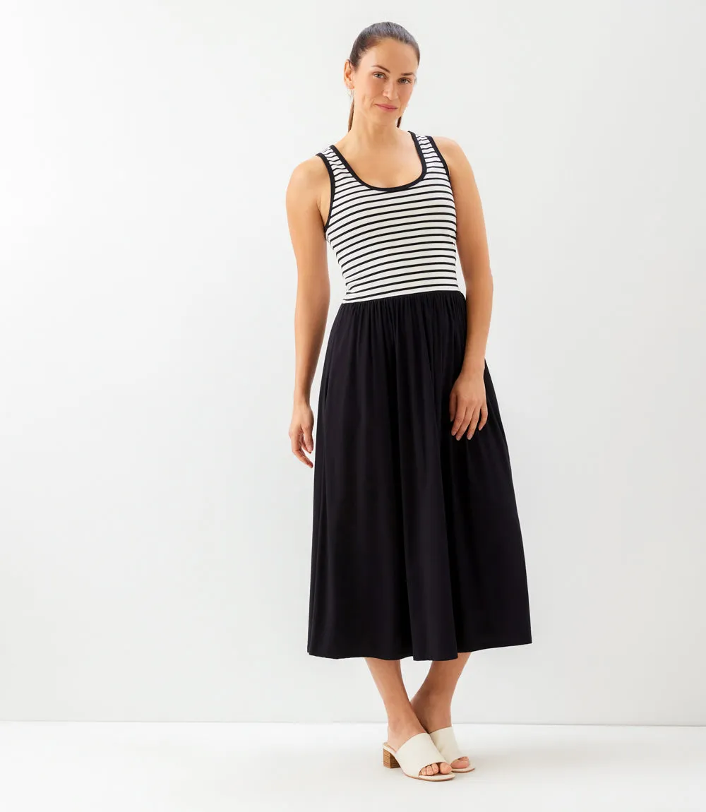 Sleeveless Stripe Bodice Mixed-Media Midi Dress sold by Karen Kane product image thumbnail 5