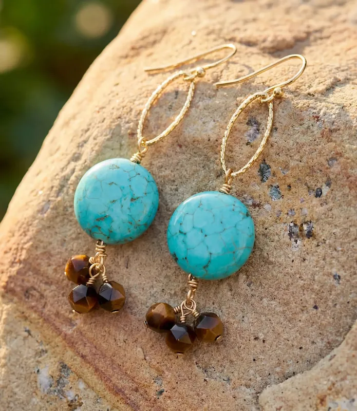 Tiger's Eye And Blue Magnesite Earrings made by Karen Kane