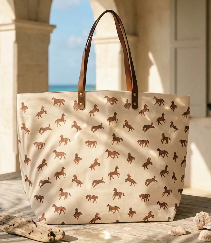 Mini Horse Print Tote Bag made by Two's Company