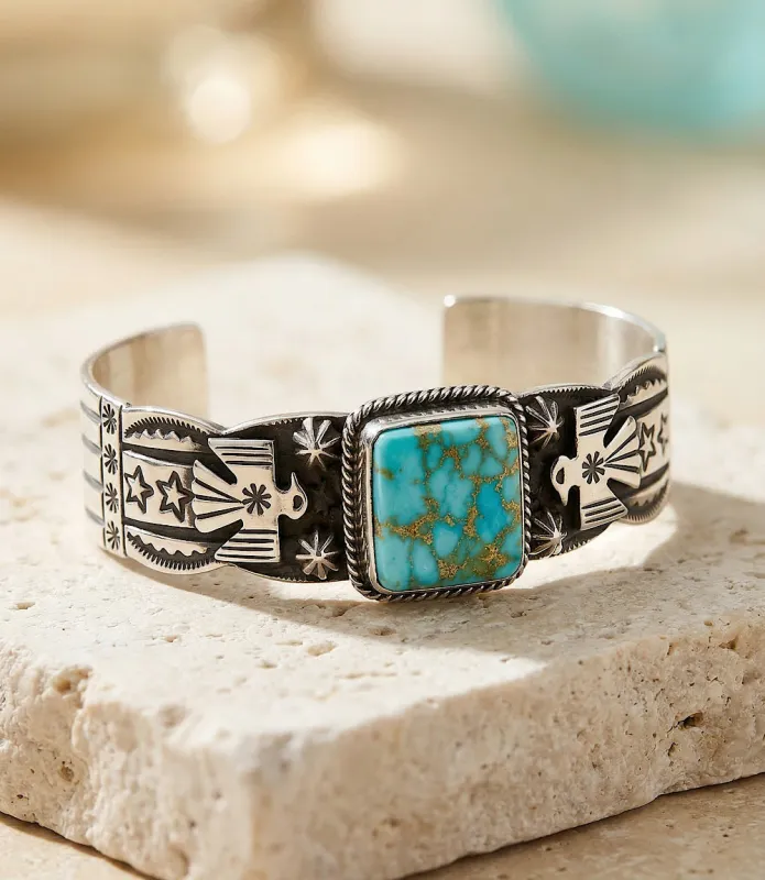 Natural Kingman Turquoise Thunderbird Bracelet made by Karen Kane