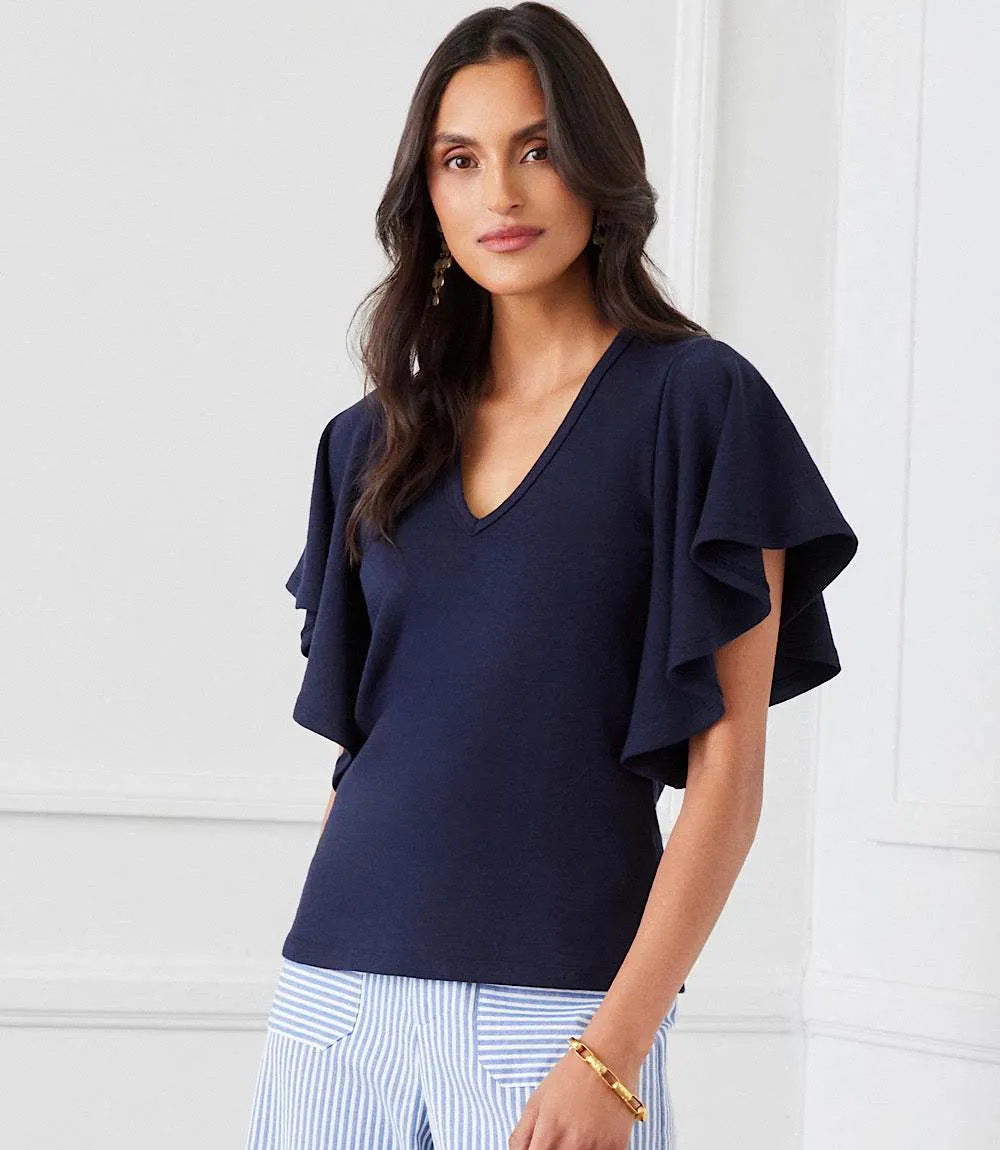 Flutter Sleeve V-Neck Top sold by Karen Kane