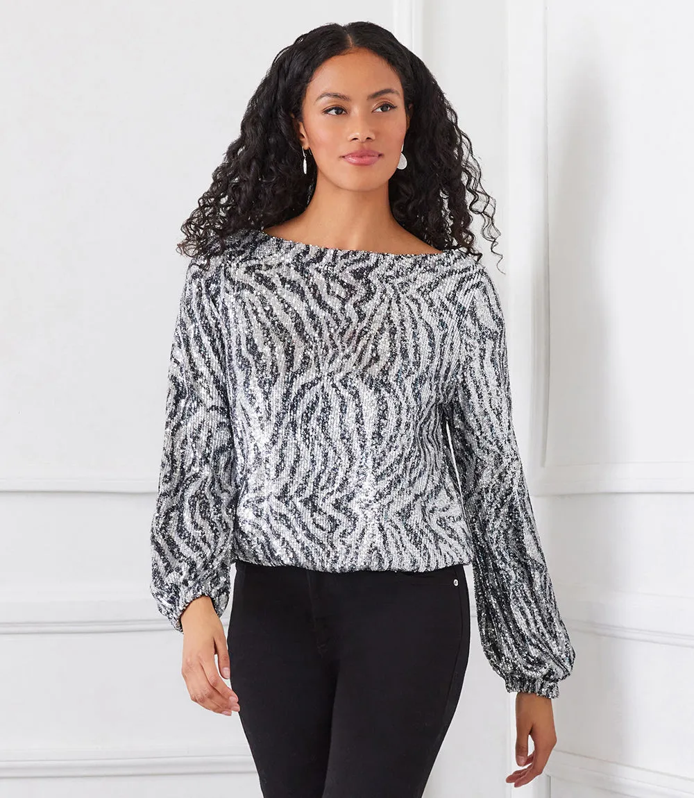 Sequin Boatneck Top sold by Karen Kane