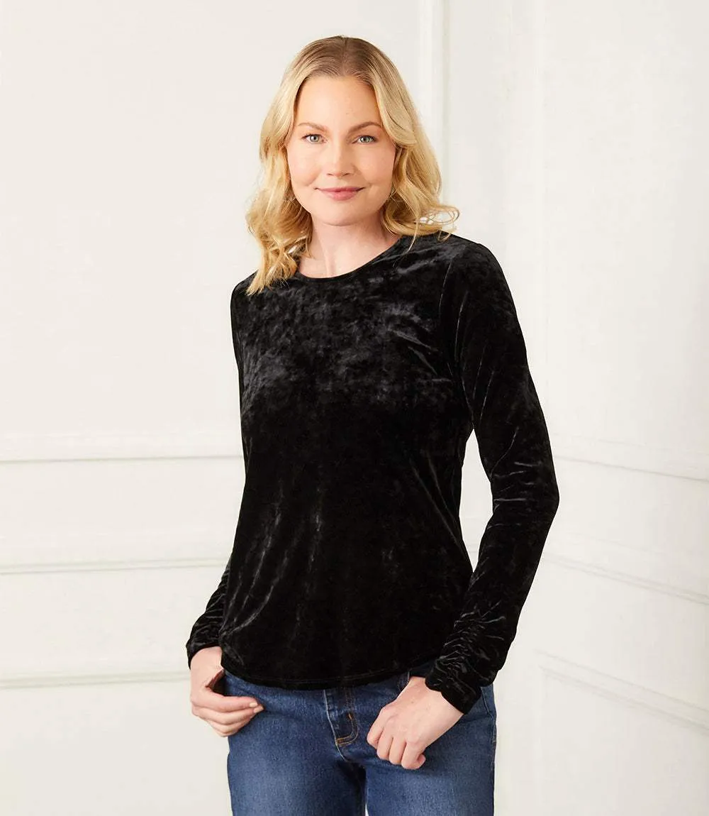 Shirred Sleeve Velvet Top sold by Karen Kane