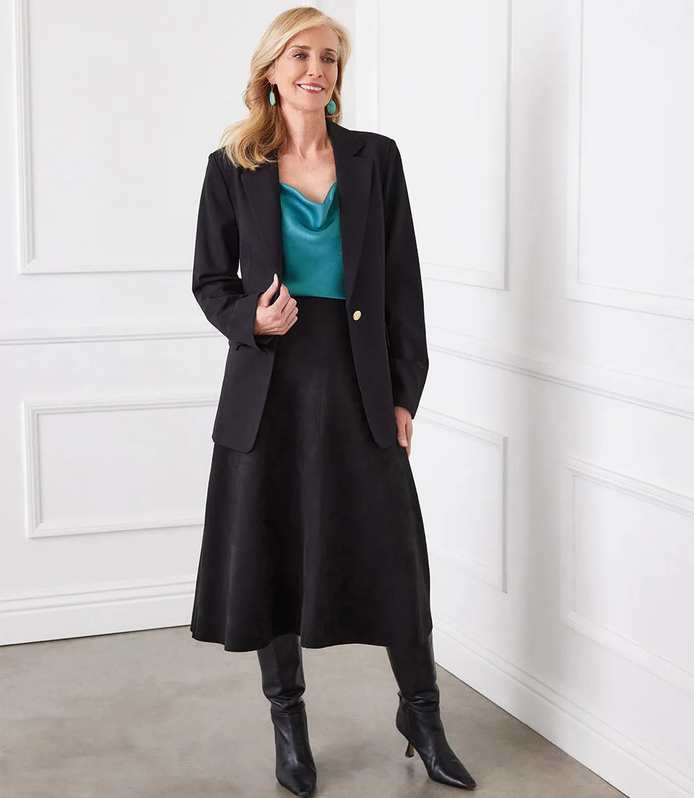 Faux Suede Midi Skirt sold by Karen Kane