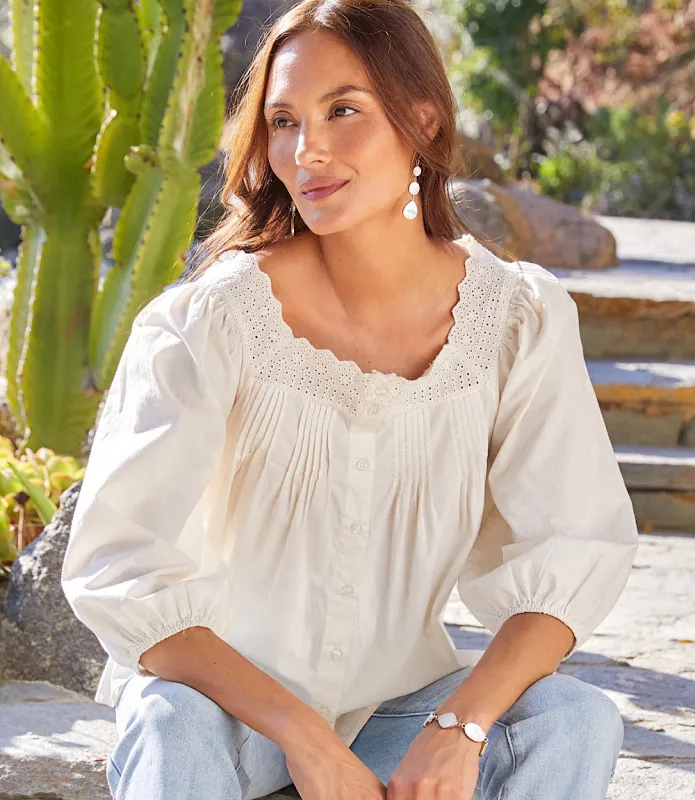 3/4 Sleeve Square Neck Button-Up Blouse made by Karen Kane
