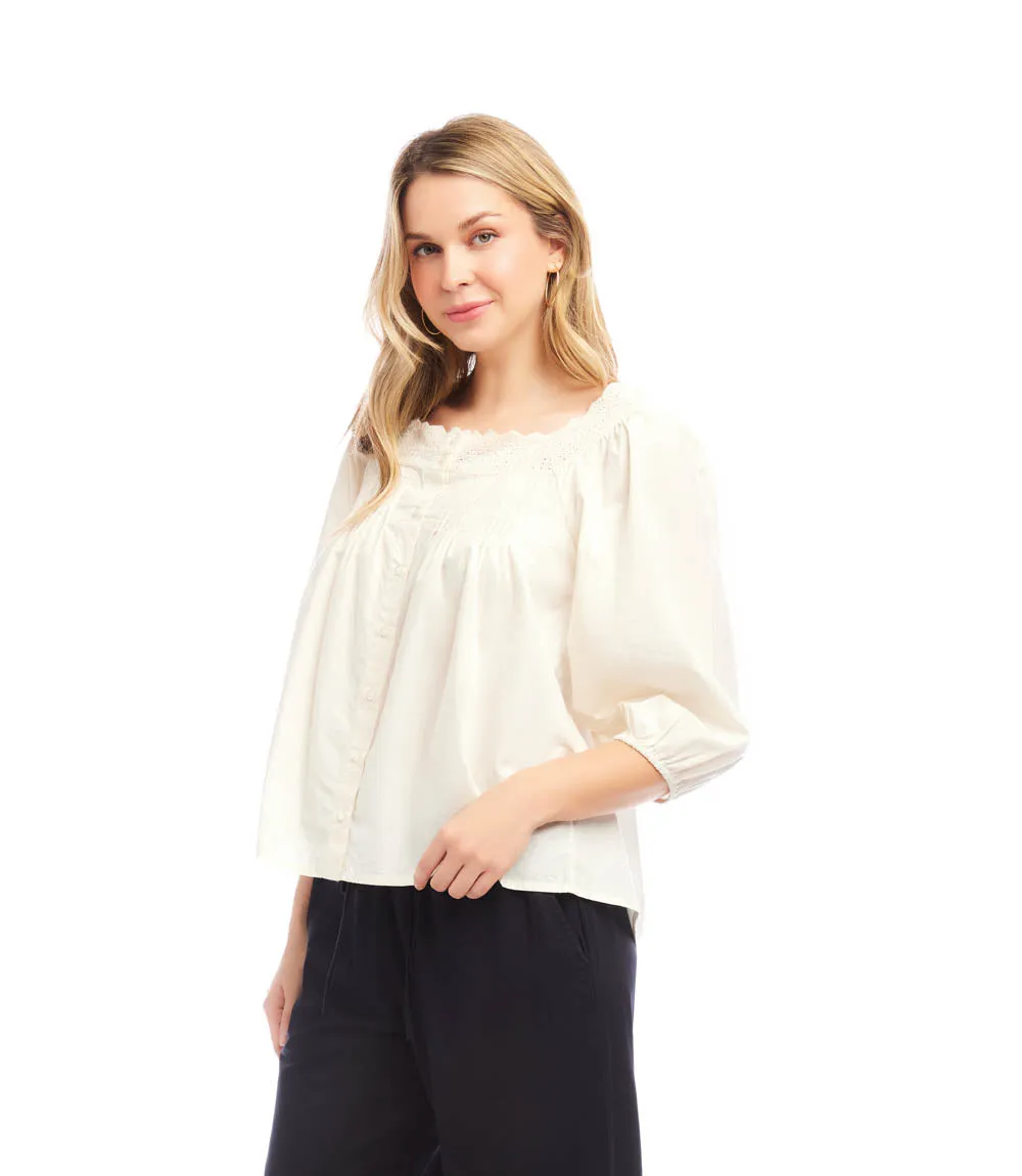 3/4 Sleeve Square Neck Button-Up Blouse sold by Karen Kane product image thumbnail 4