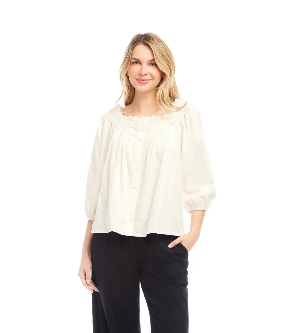 3/4 Sleeve Square Neck Button-Up Blouse sold by Karen Kane product image thumbnail 3